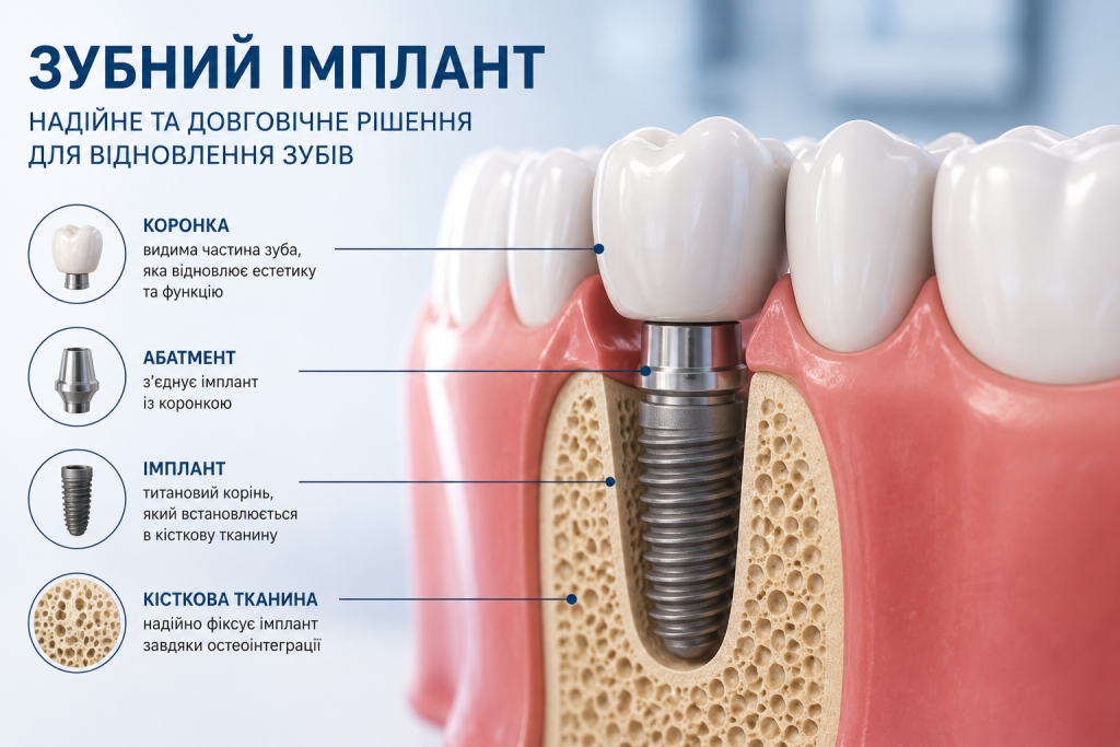 Зубний імплант: будова, принцип встановлення та термін служби