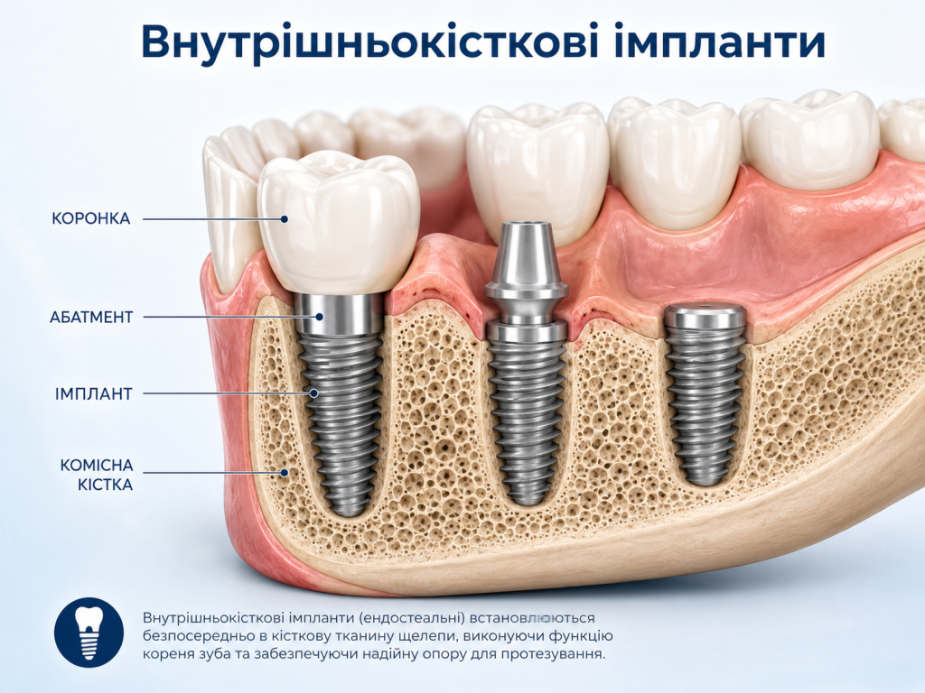 Внутрішньокісткові зубні імпланти в кістці щелепи