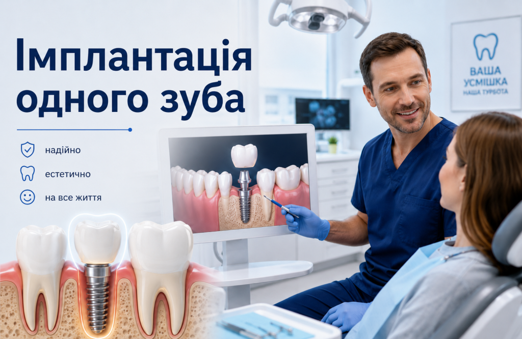 Імплантація одного зуба — встановлення зубного імпланта та коронки